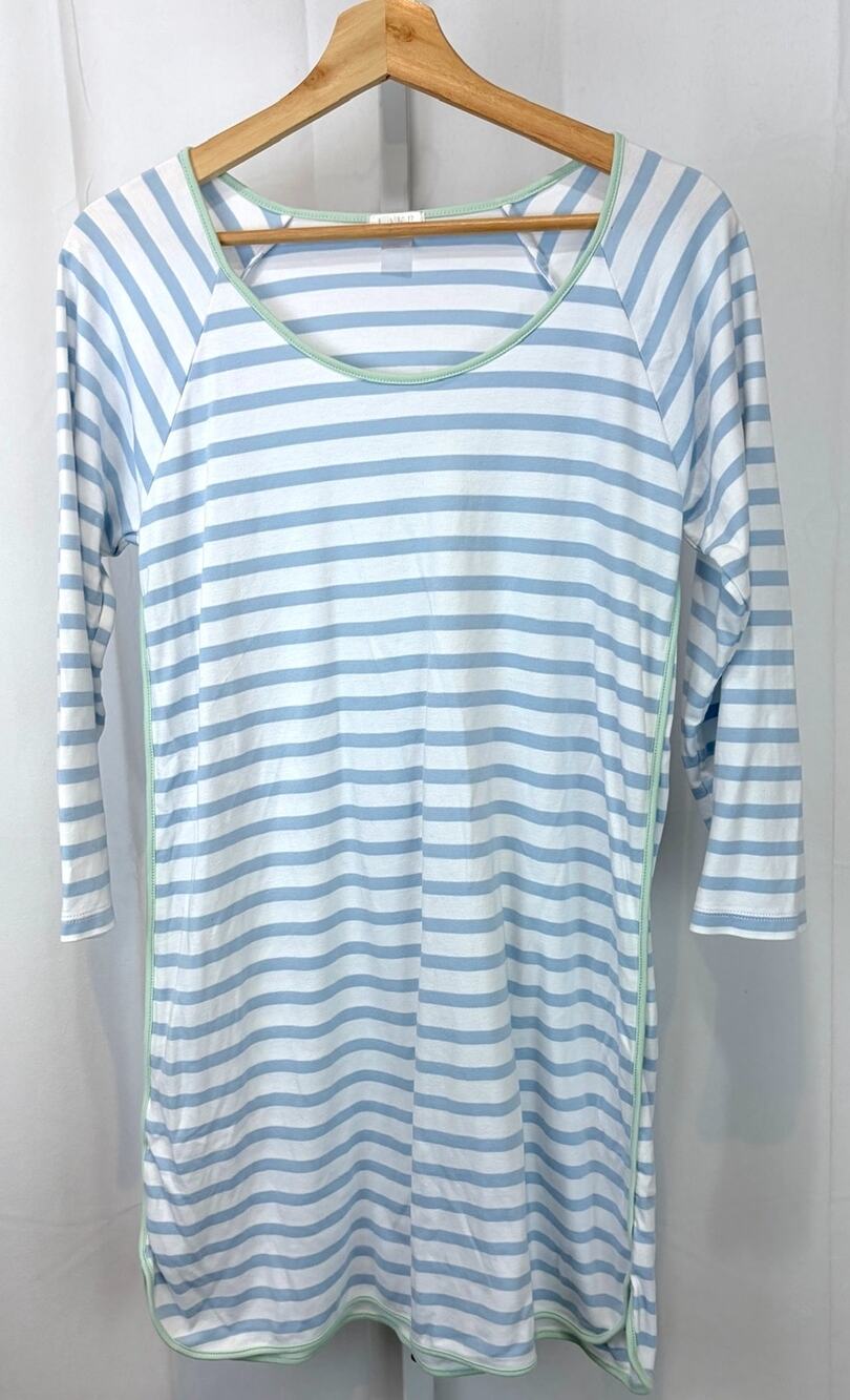 LAKE Striped Pima Cotton 3/4 Long Sleeve Nightgown Pajamas Blue White Size M